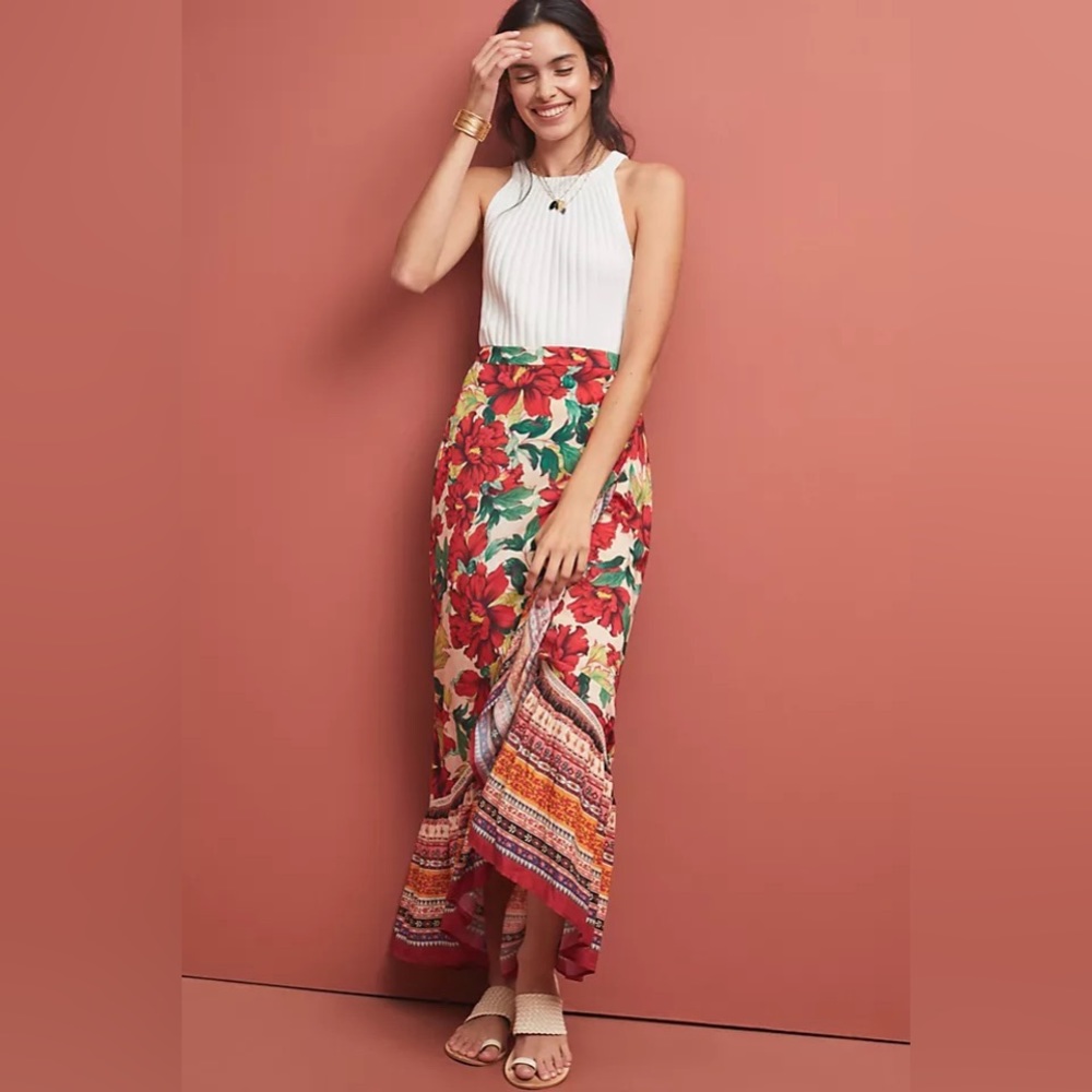 Farm Rio for Anthropologie Maxi Wrap Floral Skirt Size M $180